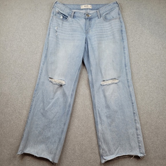 Hollister Denim - Hollister Low-Rise Baggy Jeans Womens 12R 31x29 Light Blue Distressed Raw Hem